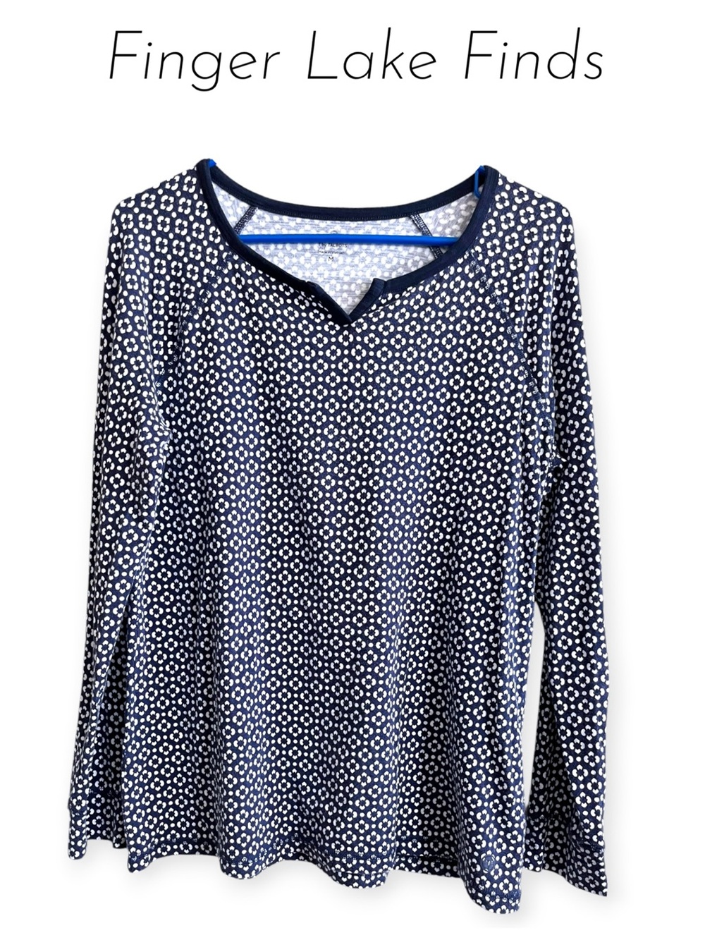 Talbots Navy Geo-Print Long Sleeve Tee, M